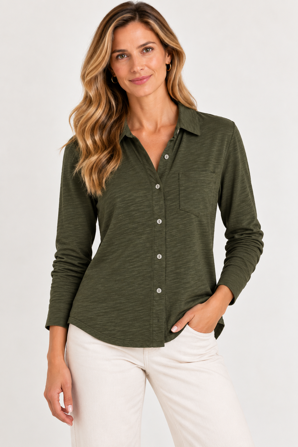 Button Front Knit Shirt #62651-Pineapples Boutique