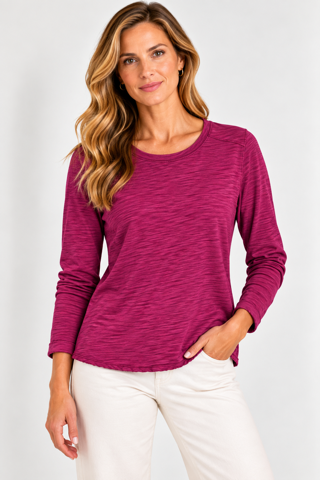 Long Sleeve Ribbed Trim Tee #62611-Pineapples Boutique