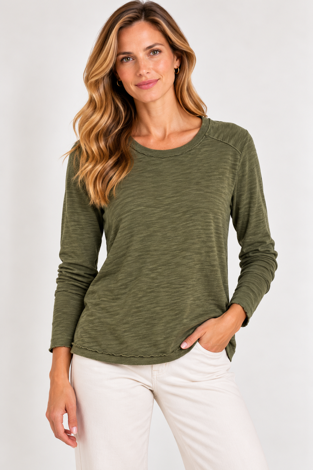 Long Sleeve Ribbed Trim Tee #62611-Pineapples Boutique