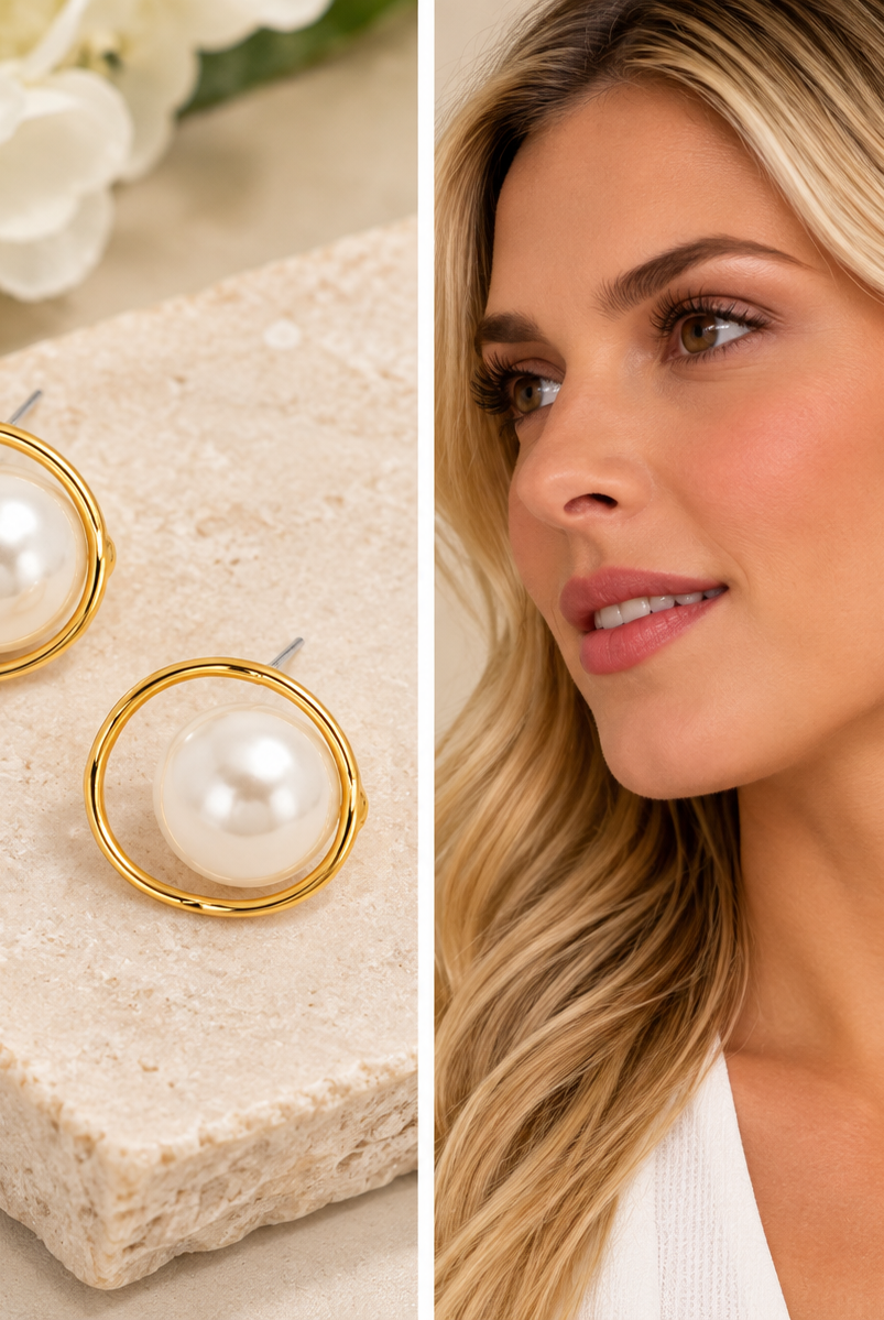 Encircled Pearl Hoop Earring #VE3107-Pineapples Boutique
