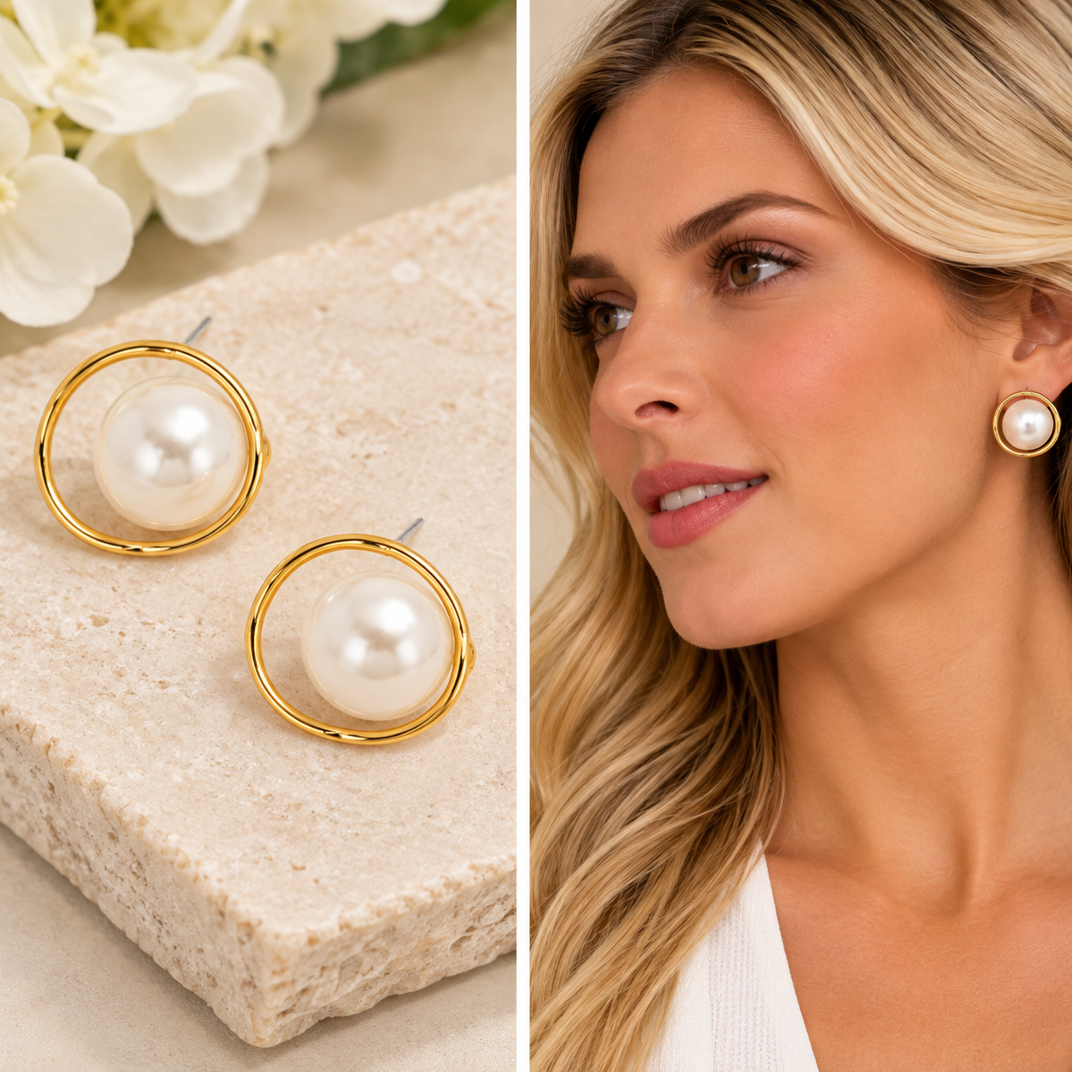 Encircled Pearl Hoop Earring #VE3107-Pineapples Boutique