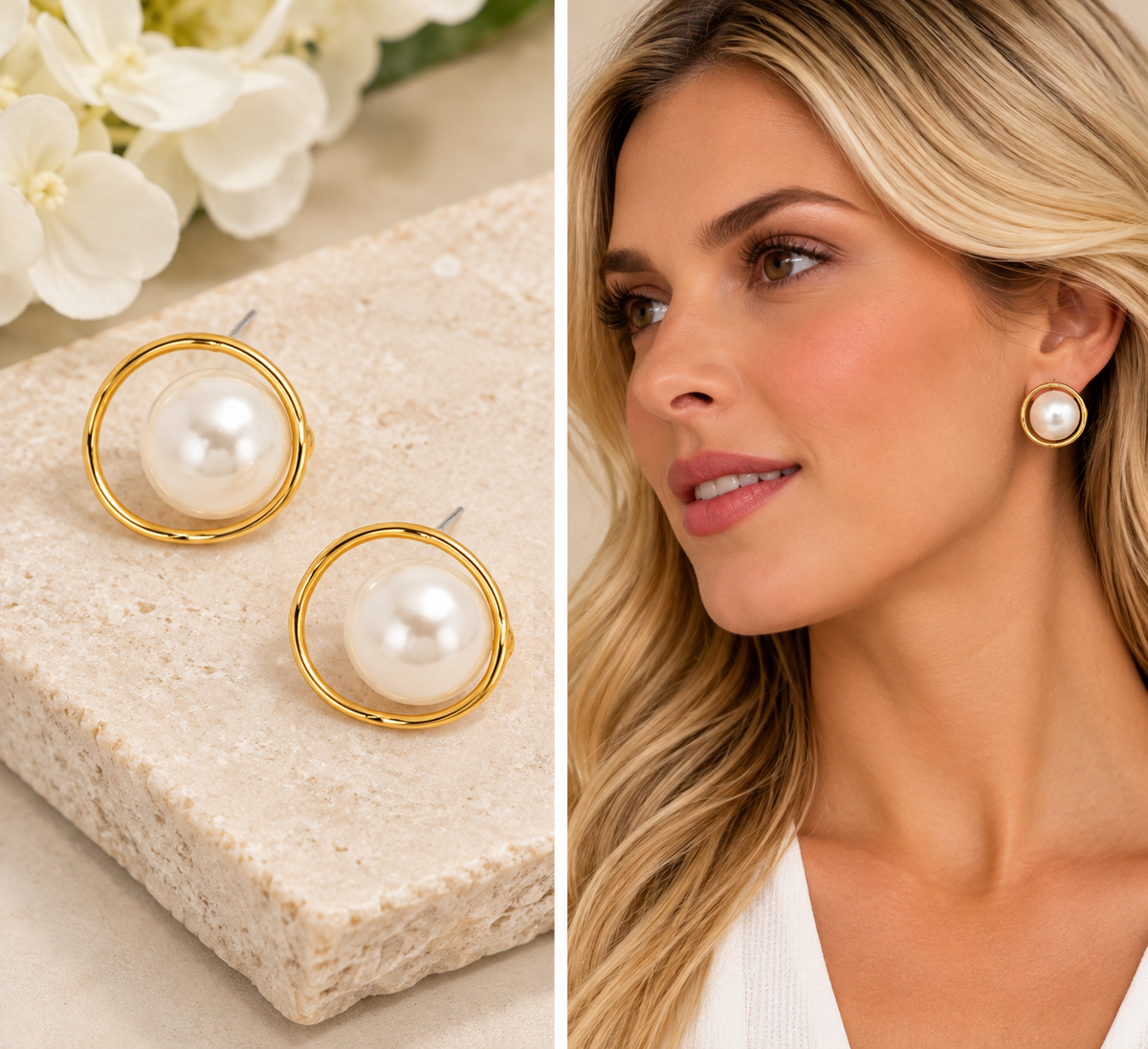 Encircled Pearl Hoop Earring #VE3107-Pineapples Boutique