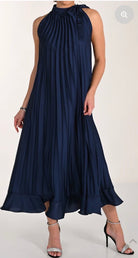Pleated Halter Maxi Dress-Pineapples Boutique