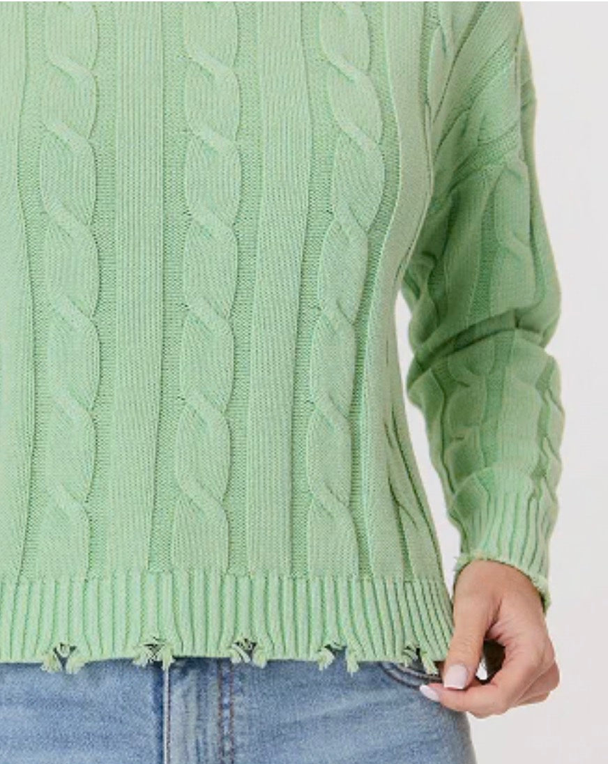 Cable Crew Fray Edge Sweater-Pineapples Boutique