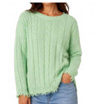 Cable Crew Fray Edge Sweater-Pineapples Boutique