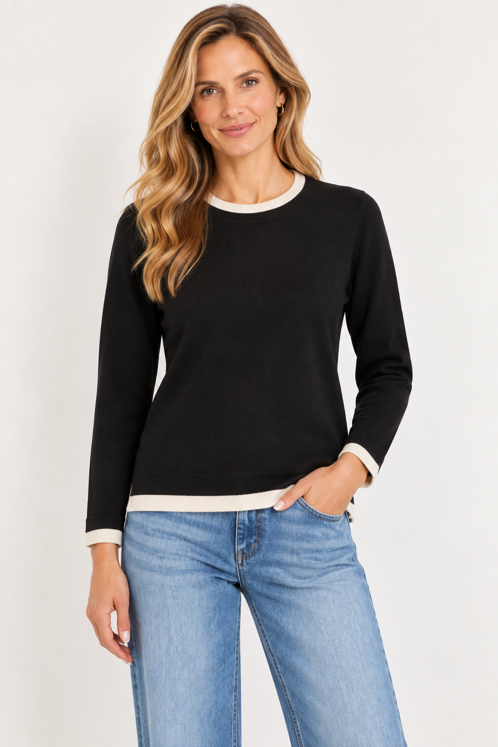 Twofer Crew Knit Sweater #32607-Pineapples Boutique