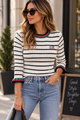White and Black Striped Sweater #33508-Pineapples Boutique