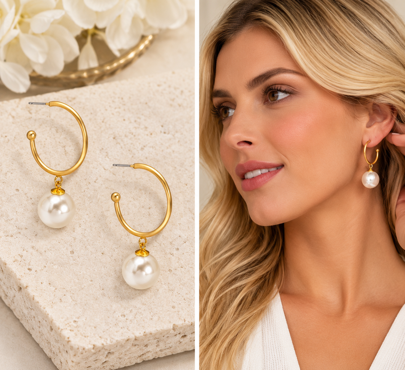 Pearl bead hoop earring #VE2508-Pineapples Boutique