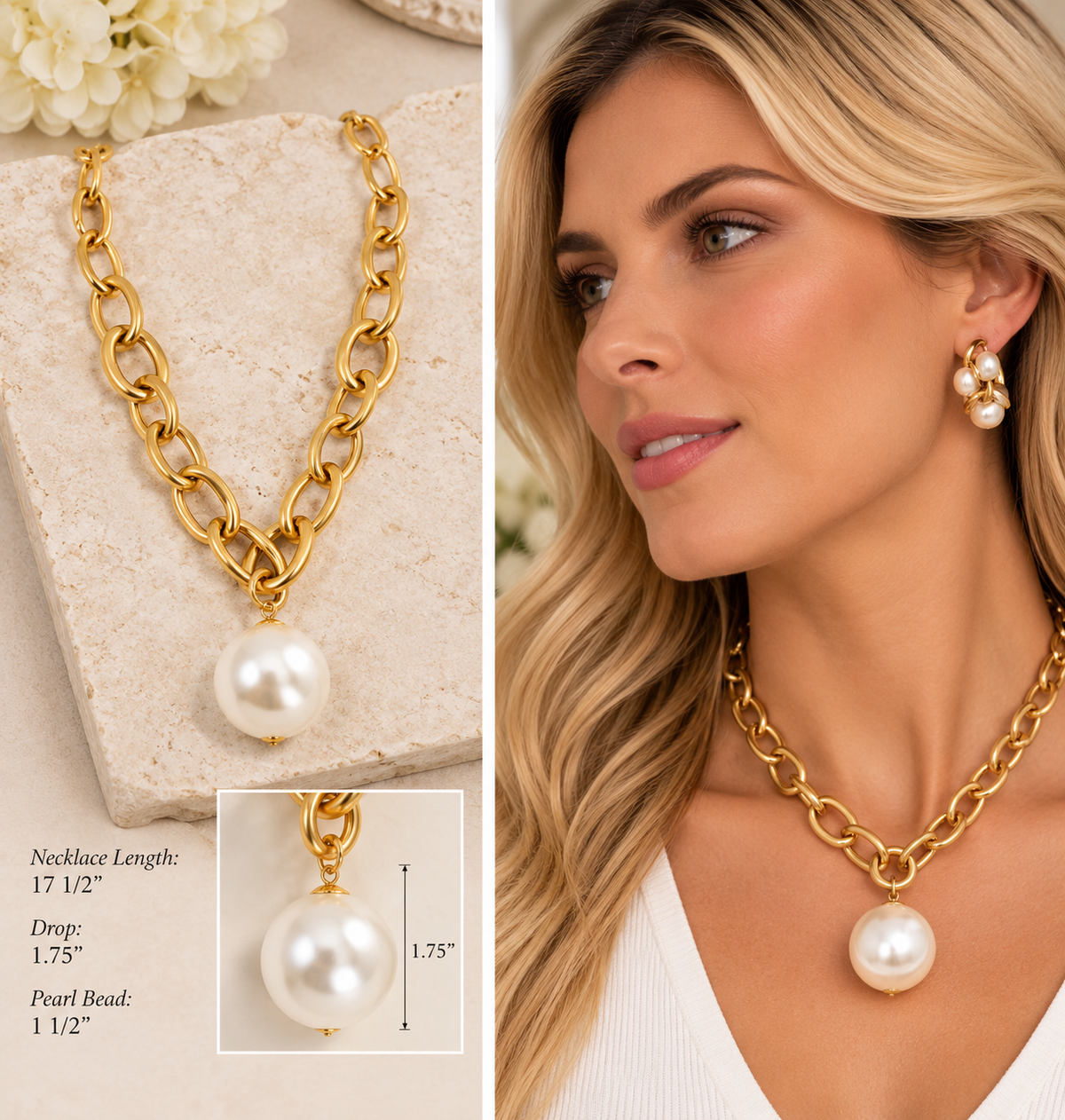 Oval Link Pearl Charm Collar Necklace-Pineapples Boutique