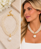 Multi strand Pearl Pendant Short Necklace-Pineapples Boutique